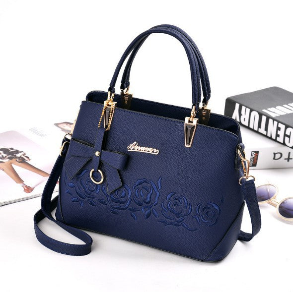 Embroidered Rose Women's Tote and Shoulder Bag