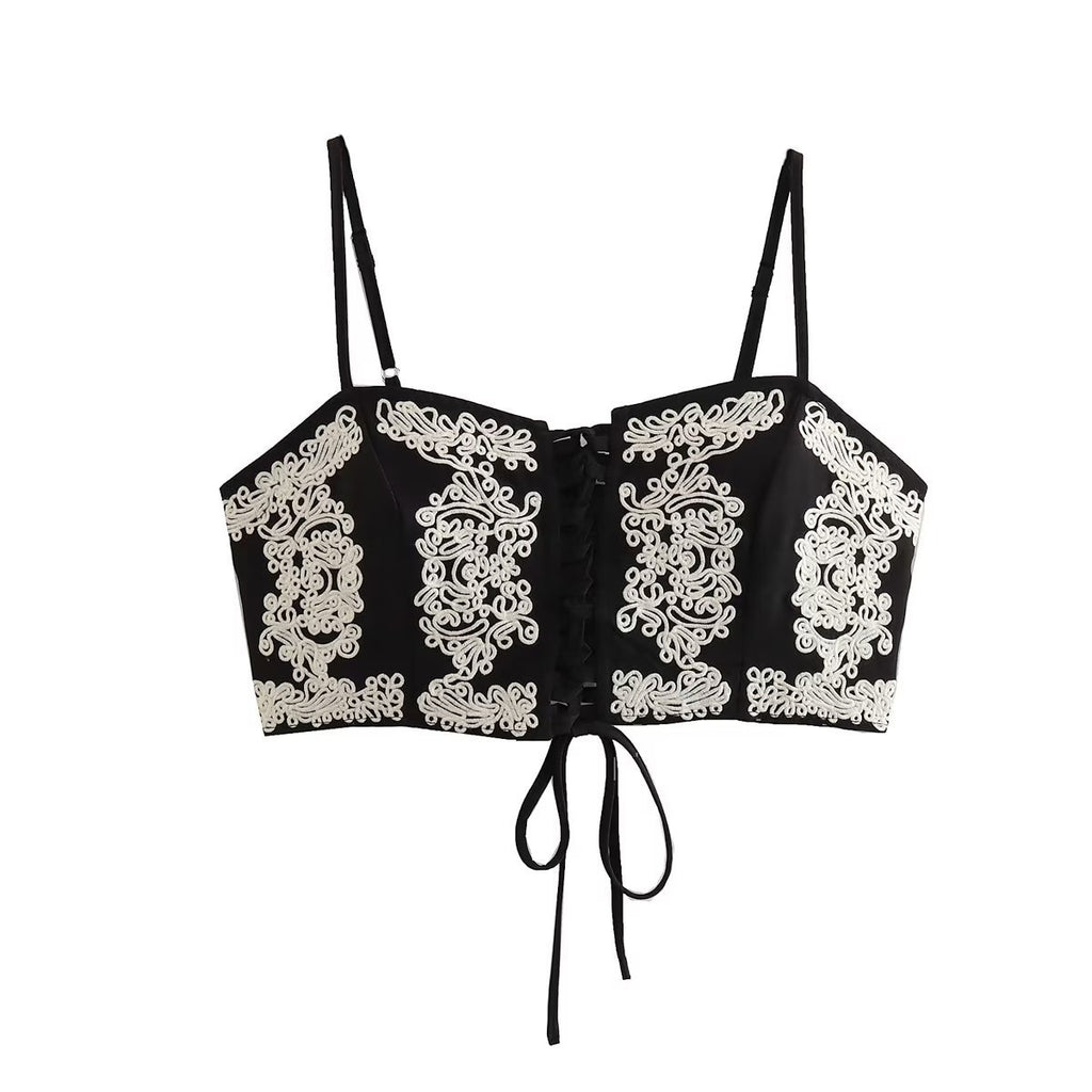 H&M Women's New Embroidered Summer Set with Top & Skirt