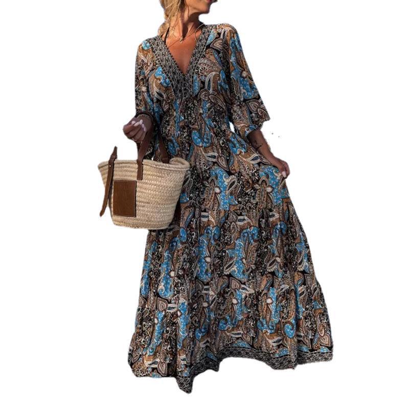 Bohemian Style V-Neck Floral Maxi Dress for Women