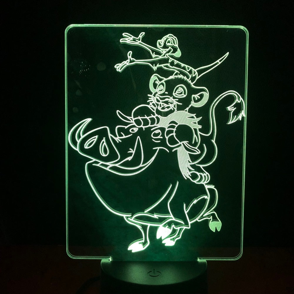 Colorful Touch Remote LED Visual Lamp - Lion King 3D Night Light