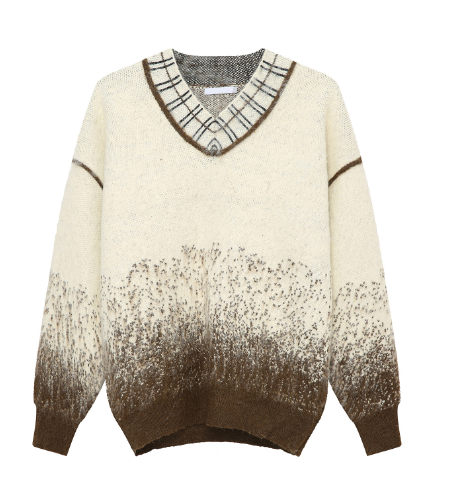 Polka Dot Gradient V-neck Sweater with Embellishments