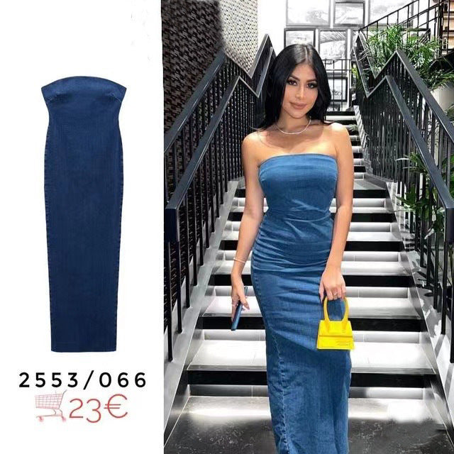 New Slim Fit One-Shoulder Denim Dress 2553066