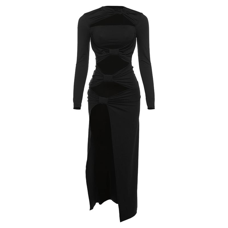 Solid Color Sexy Cutout Split Dress for Fashionable Look