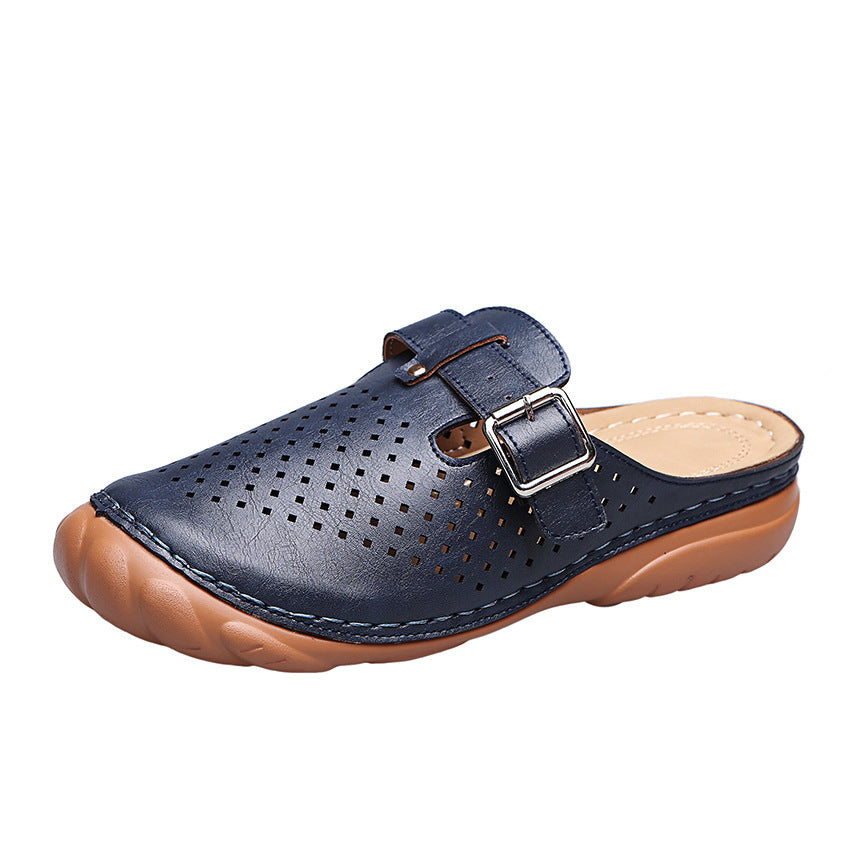 Lightweight Hole Slippers with Metal Buckle and Toe Cap