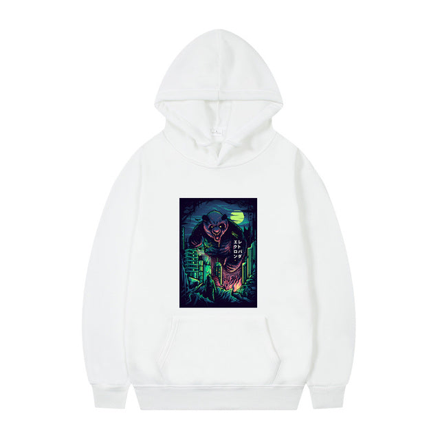 Men's Oversized Anime Monster Print Hoodie - Casual Pullover