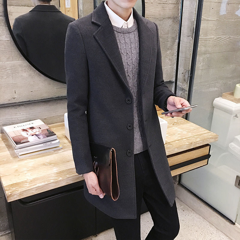 Slim-Fit Woolen Trench Coat for Men