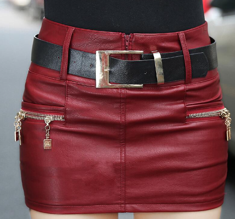 Korean Style Women's A-Line PU Leather Slim Fit Skirt