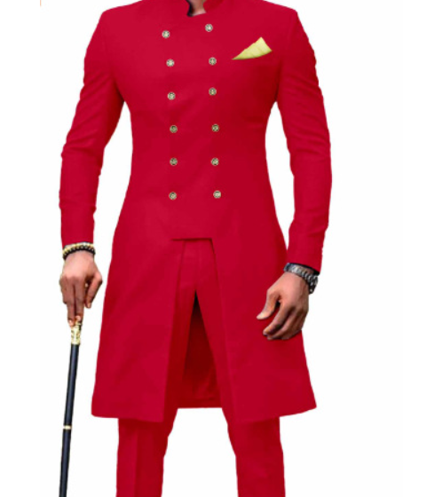 Men's Casual Double-Breasted Long Suit (Two-Piece Set)