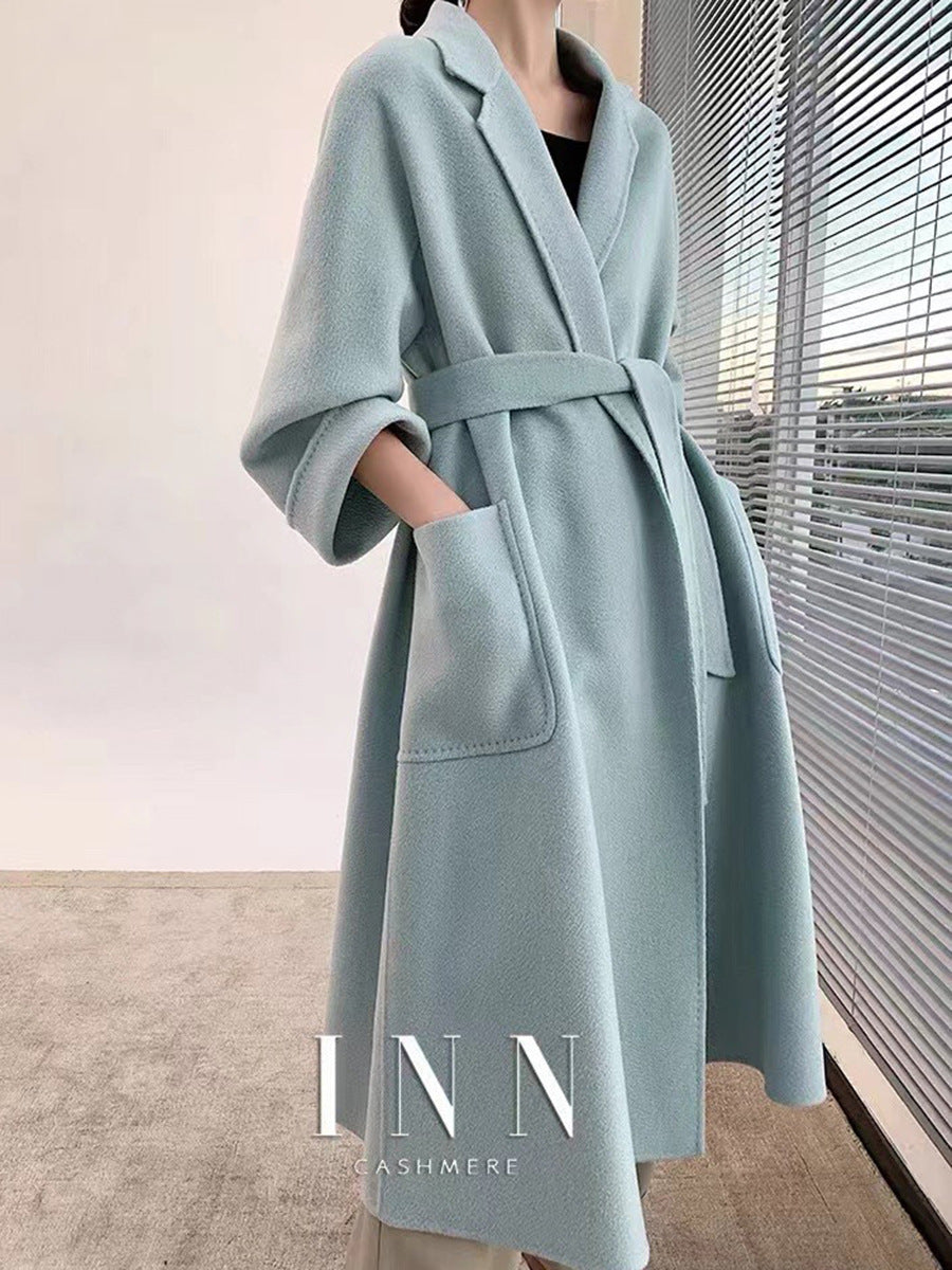 Women's Double-sided Wool Coat with Water Ripple Design