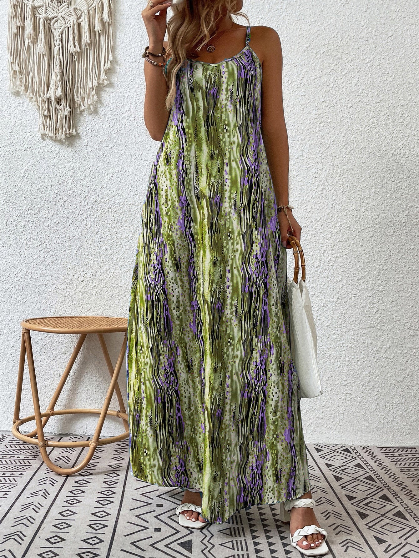 Trendy Printed Drawstring Dress for Women