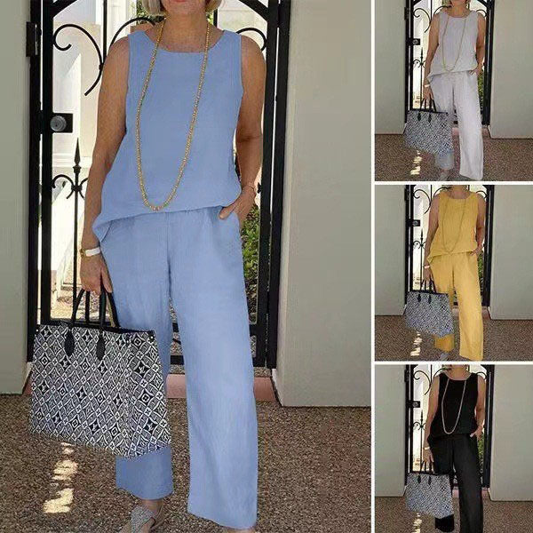 2024 Summer Cotton Linen Two-Piece Set for Women