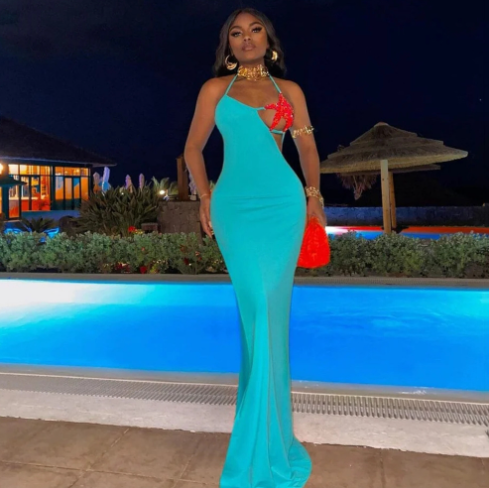 Diamond Solid Color Dress with Back Strap Chest Wrap