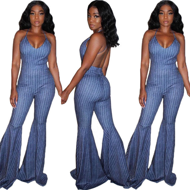 Y8880 Sexy Striped Print Jumpsuit for Women