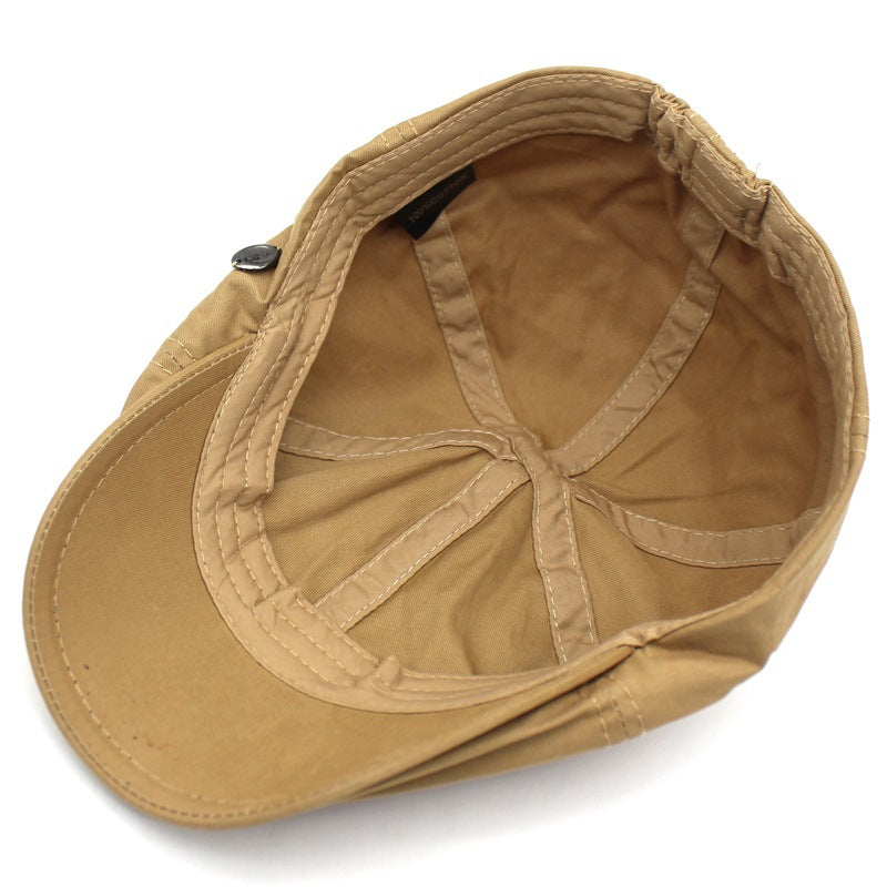 Men's Cotton Beret Hat with Letter Logo and Brim