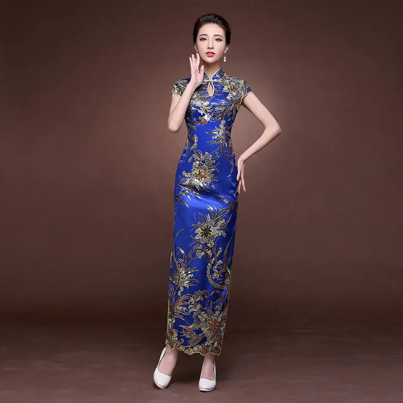 2020 Autumn Winter New Bride Red Long Cheongsam Dress