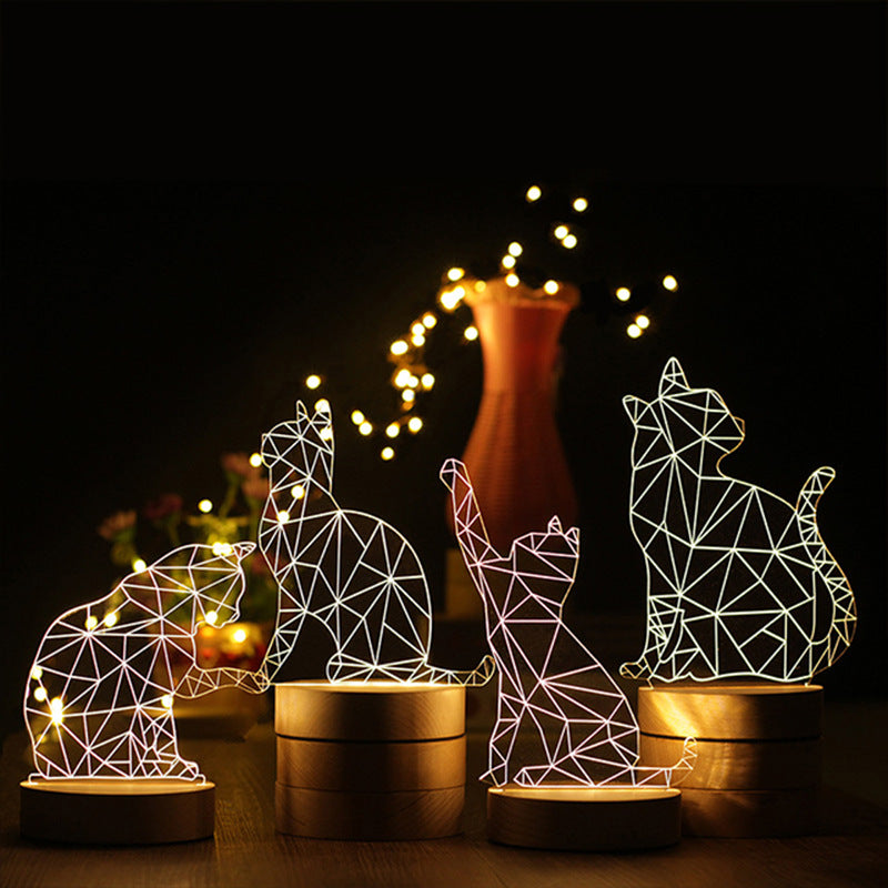 Nordic Creative Gift LED Cute Cat 3D Beech Table Lamp