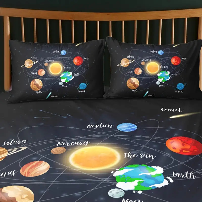3pcs Solar System Galaxy Duvet Cover Set (1 Duvet + 2 Cases)