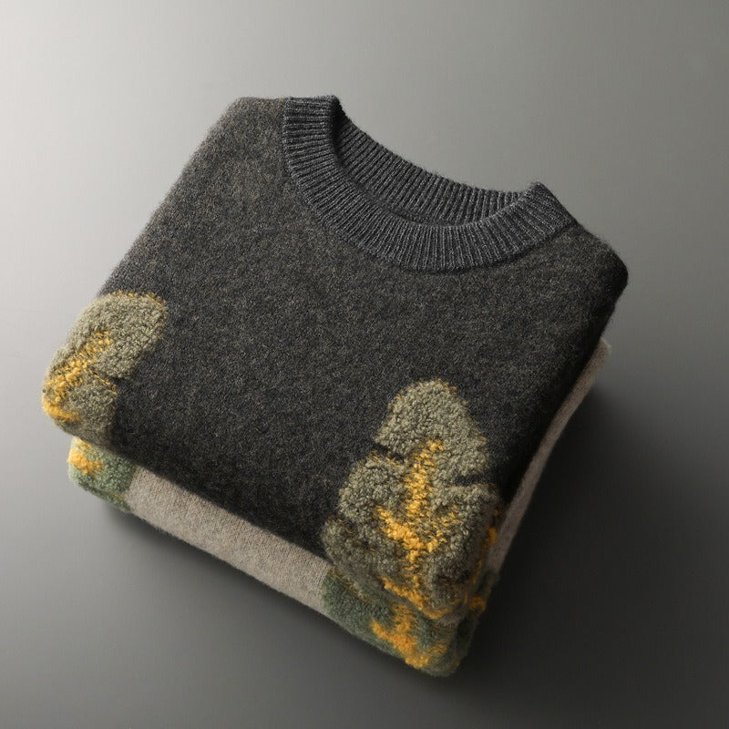 Men's Woolen Crew Neck Jacquard Sweater