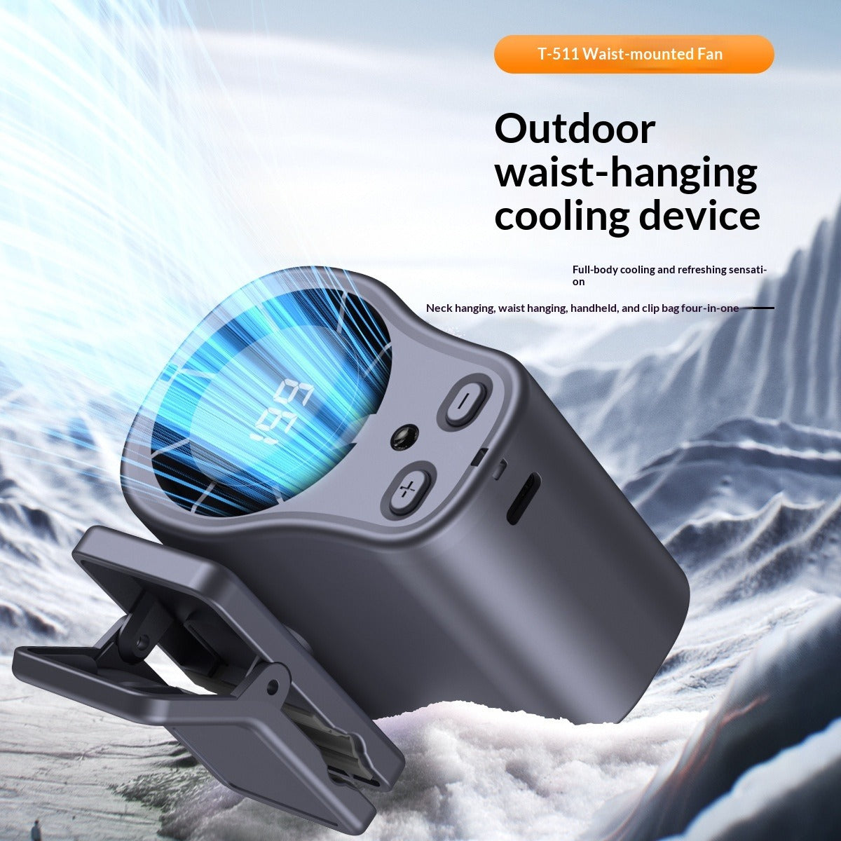 Outdoor Waist-Hanging Portable Fan with Multi-Function Lighting