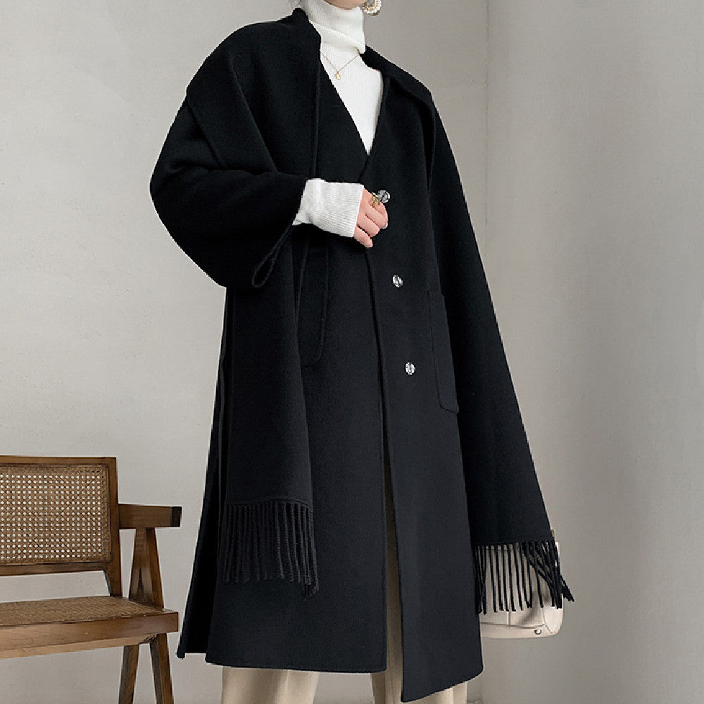 Double-sided Wool Coat with Fashion Scarf