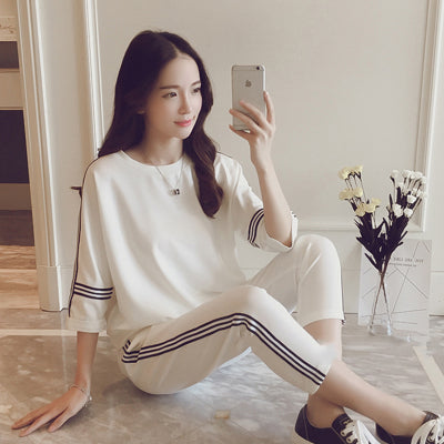 Women's Casual Two-Piece Sports Set with Stripes