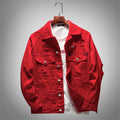 Men's Red Oversized Denim Jacket with Embroidery