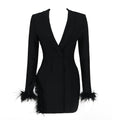 Ostrich Feather Long Sleeve Bandage Dress