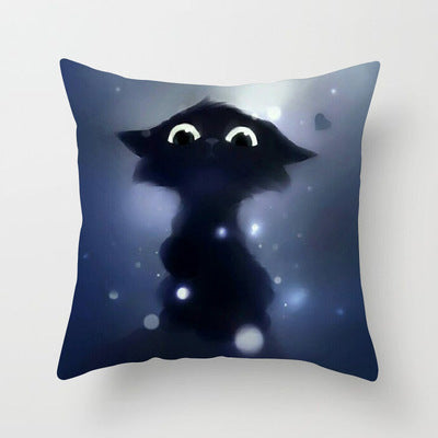 Cartoon Cat Peach Skin Fabric Throw Pillowcase