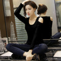 Off-Shoulder Round Neck Long Sleeve T-Shirt