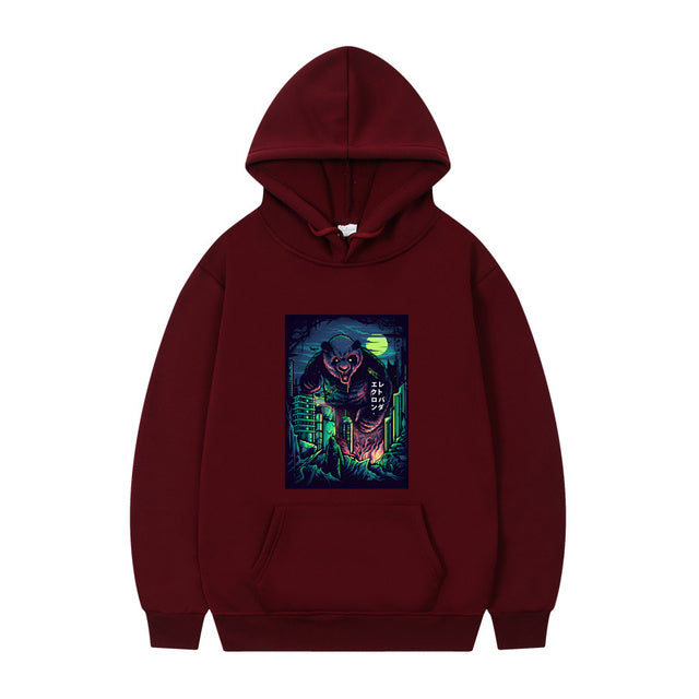 Men's Oversized Anime Monster Print Hoodie - Casual Pullover