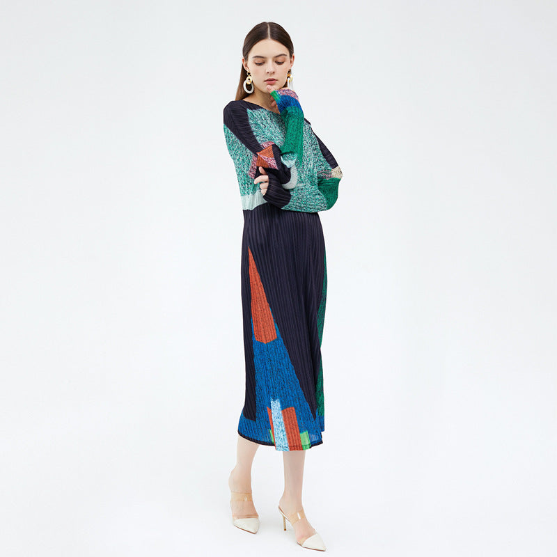 2024 Women's Spring Long Printed Pleated Dress