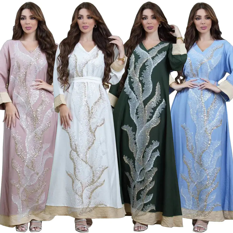 AB330 Fashionable Muslim Abaya with Sequin Embroidery