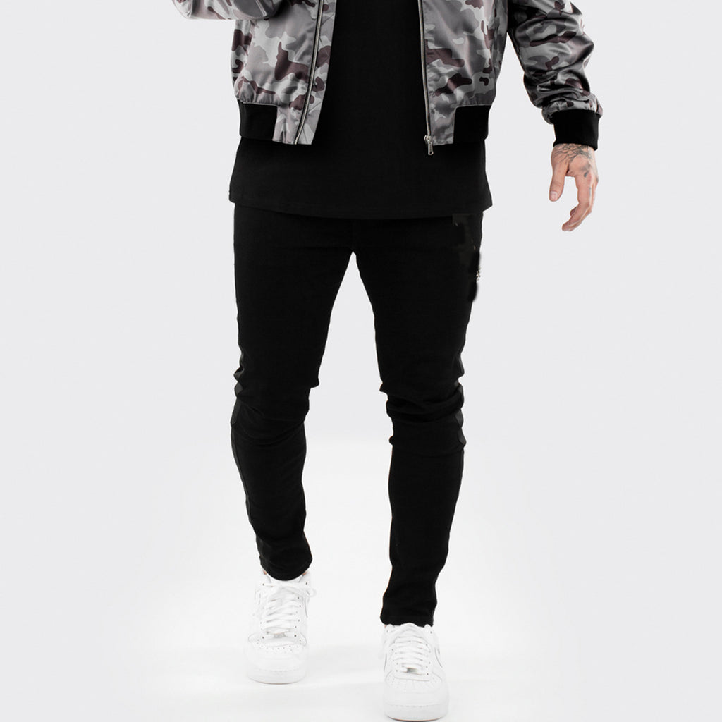 Men's Ripped Black Slim-fit High Waist Jeans