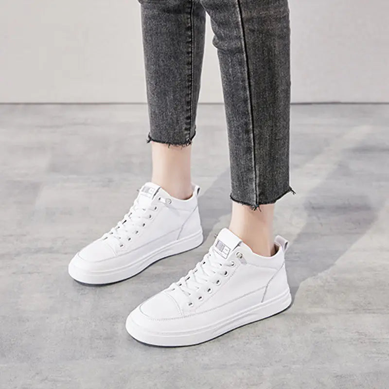 Genuine Leather High-Top Women's Casual Sports Shoes