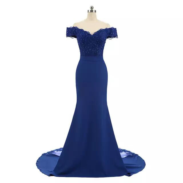 Long Mermaid Fitted Off-the-Shoulder Evening Gown