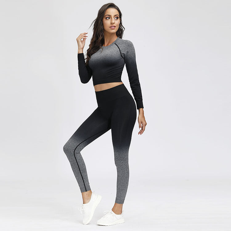 Dyed Sports Dry-Fit Top with Seamless Yoga Pants Set