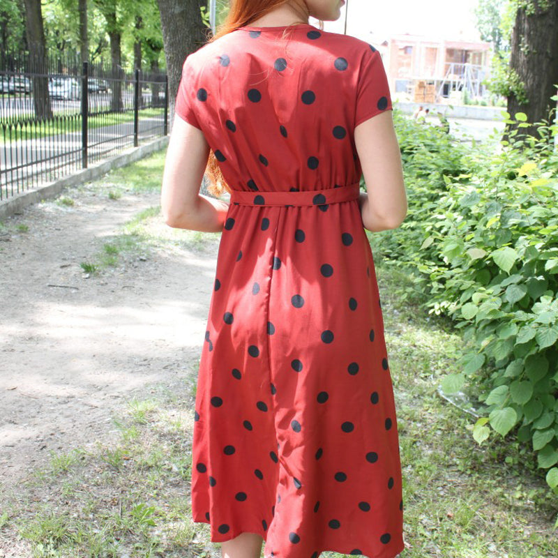 Polka Dot Print Tie Dress - Fashion Casual Style