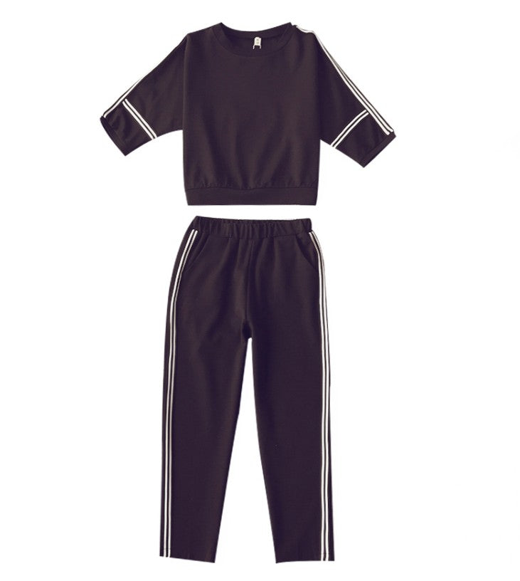 Women's Casual Two-Piece Sports Set with Stripes