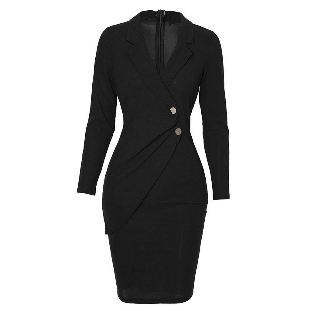 Buttoned Long Sleeve Bodycon Dress for Work (In Stock)