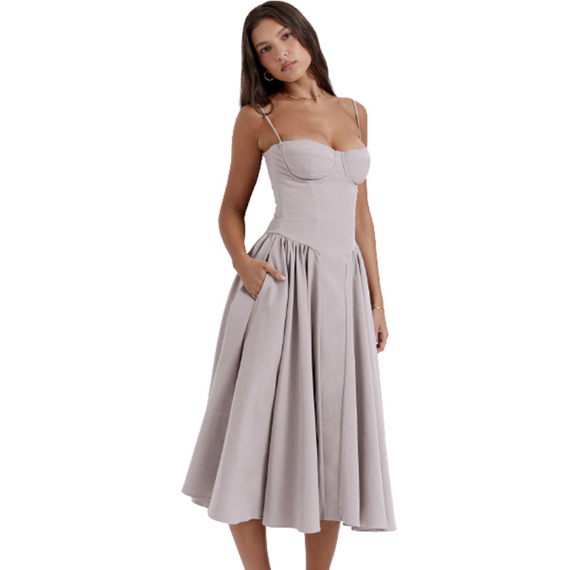Summer Amazon French Vintage Long Dress with Straps