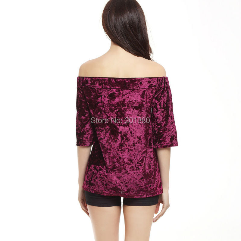 Fashion Women's Velvet Slash Neck T-Shirt for Summer