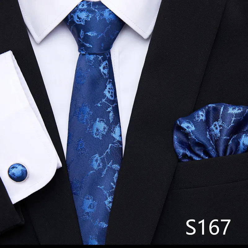 Korean Style Floral Tie and Pocket Square Set for Men