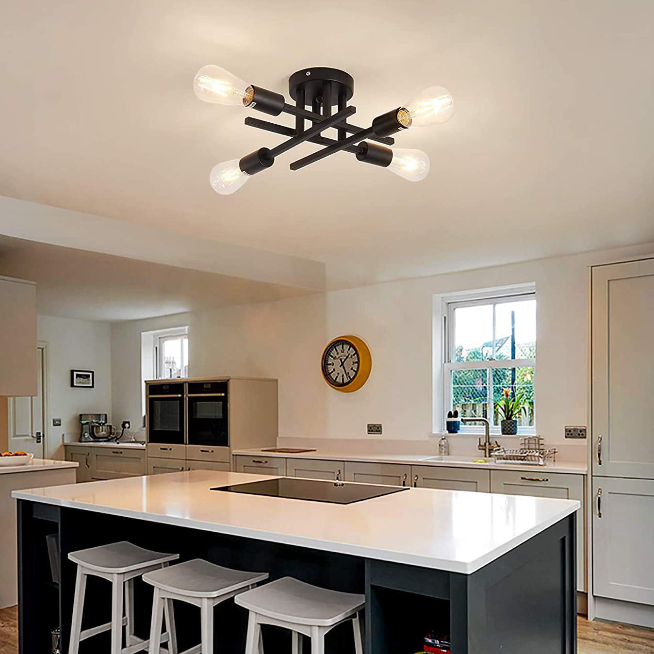 Vintage Black Iron Ceiling Light for Bedroom & Café