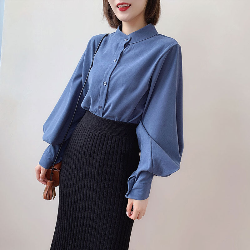 Korean Vintage Women's Office Shirt - Elegant Style