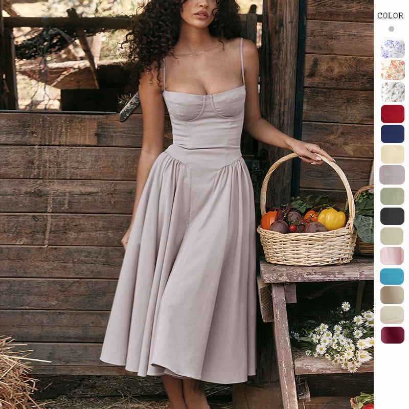 Summer Amazon French Vintage Long Dress with Straps