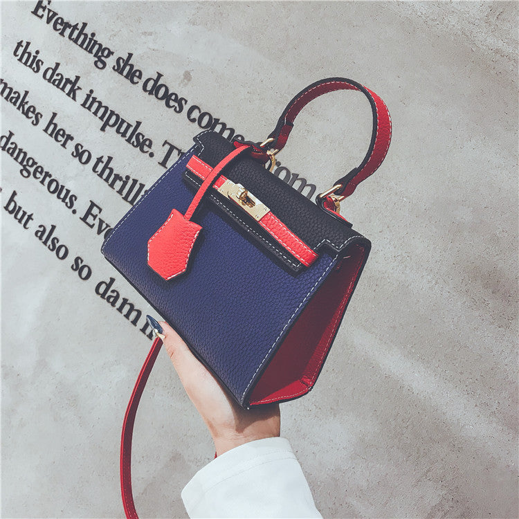 Trendy 2019 Color-Block Litchi Texture Handbag