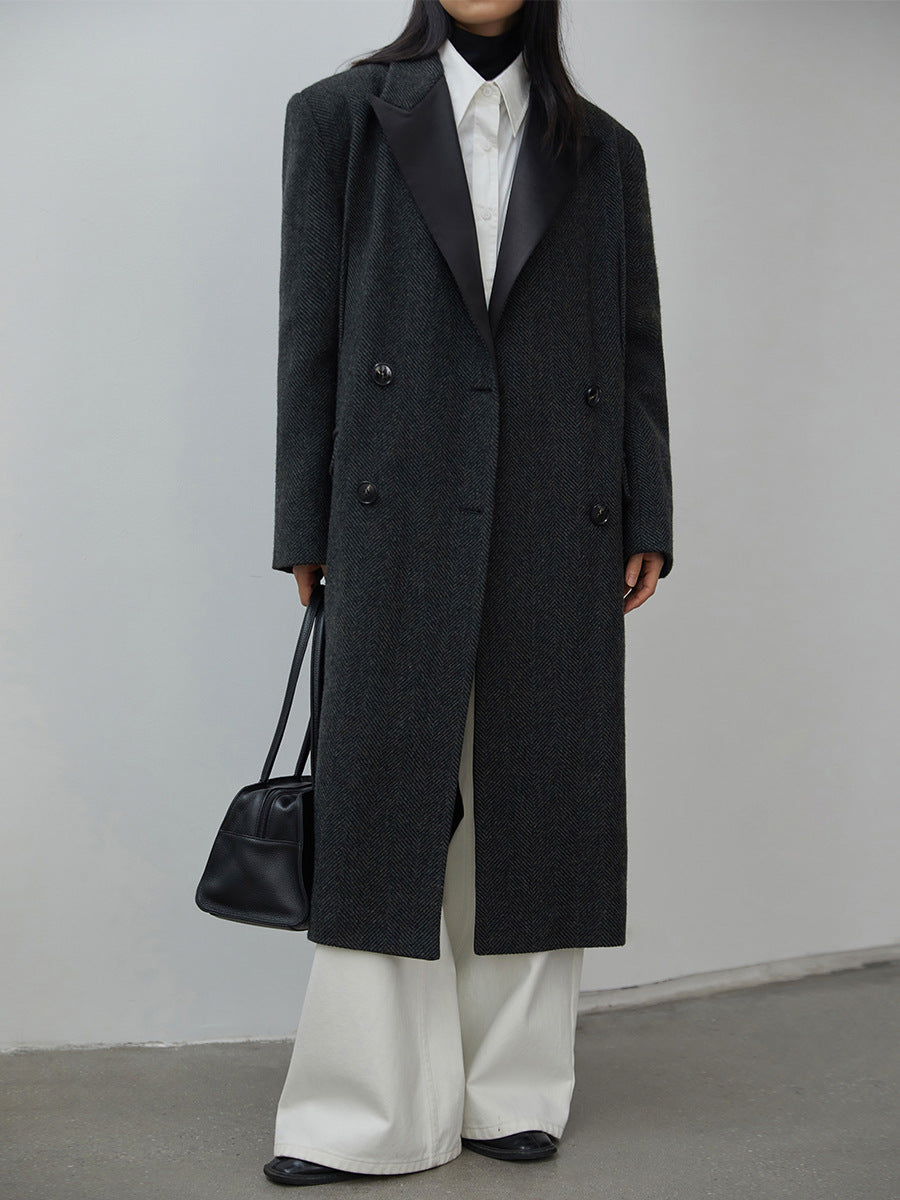 Women's Loose Long Gun Lapel Coat
