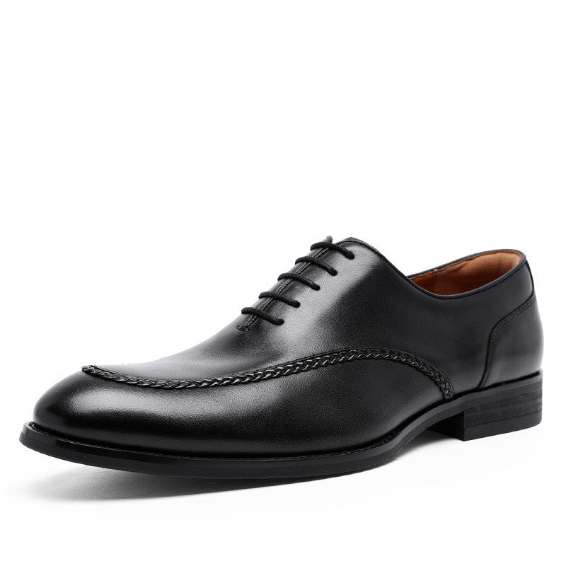 Lace-Up Shoes with Top Layer Cowhide and Rubber Sole