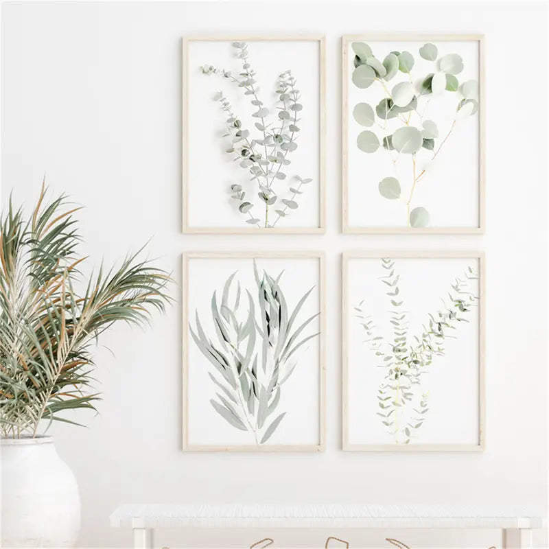 Nordic Style Leaves Painting Set of 4 for Home Decor