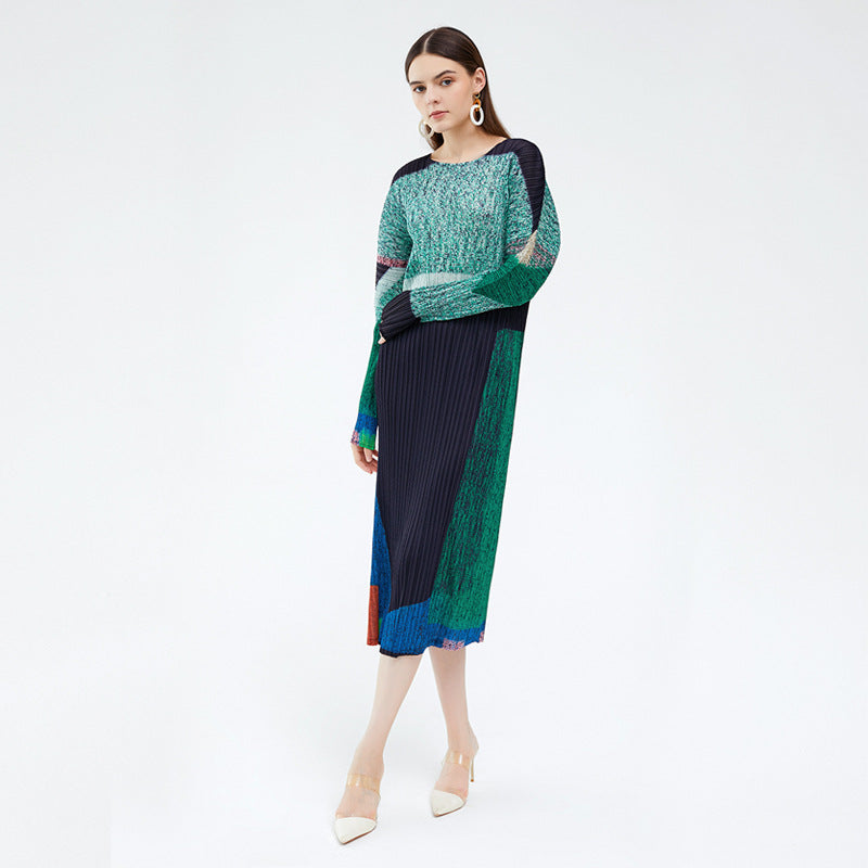 2024 Women's Spring Long Printed Pleated Dress